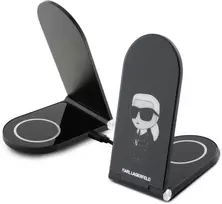 Indukcinis įkroviklis 15W sulenkiamas 2in1 Karl Lagerfeld Ikonik MagSafe KLDCRFALKINK juodos spalvos