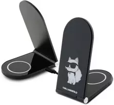 Indukcinis įkroviklis 15W sulenkiamas 2in1 Karl Lagerfeld Choupette MagSafe KLDCRFALCHNK juodos spalvos