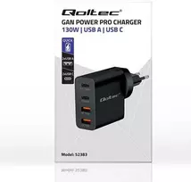 Adapteris Įkroviklis gan power pro 2xusb-c 2xusb 130w 5-20v 1.5-5a pd juodas Qoltec