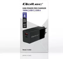 Įkroviklis - Qoltec 52382 GaN 100W PD USB Type-C ir A Juodas