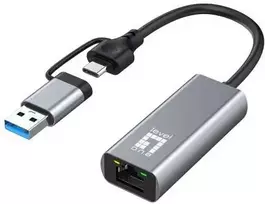 Level One Adapteris USB LevelOne RJ-45 - USB-C + USB-A Sidabrinė (USB-0423)