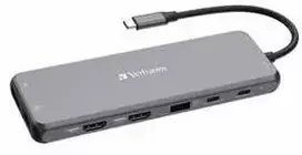 Verbatim Adapteris Hub USB-C – 2xHDMI/DP/ Eternet/6xUSB-A/Jack 3.5mm/2xUSB-C pilkos spalvos 32153