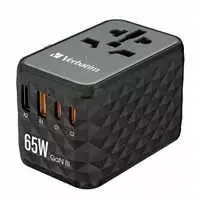 Verbatim kelioninis adapteris EU/UK/US GaN 2xUSB-A/2xUSB-C PD 65W UTA-05 juodas 32120