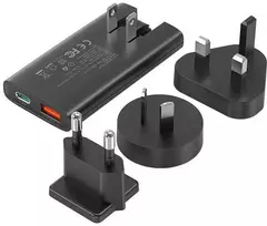 Mini kelioninis sieninis įkroviklis Choetech PD6011 PD65W GaN plonas USB-A+C (juodas)