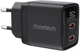 Sieninis įkroviklis GAN3 USB-C+C PD35W Choetech PD6051 (juodas)