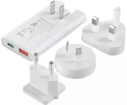 Mini kelioninis sieninis įkroviklis Choetech PD6011 PD65W GaN plonas USB-A+C (baltas)
