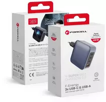 Telefono įkroviklis Forcell F-Energy GaN 3 x USB C + USB A QC4.0 PD 5A 100W VT-46 pilka