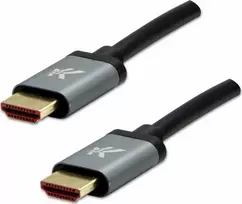 Vaizdo kabelis HDMI M – HDMI M, HDMI 2.1 – itin didelės spartos, 1 m, paauksuotos jungtys, aliuminio korpusas, pilkas, logotipas 8K@60Hz, 48Gb/s