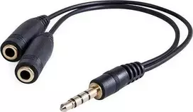 Garso slopinimas, Jack (3,5 mm) M 4 polių - 2x Jack (3,5 mm) F, 0,2 m, stereo, juodas, logotipas, EOL