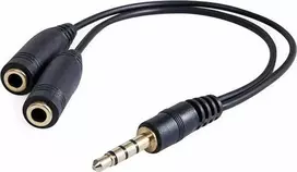Ostatní Garso slopinimas, 3,5 mm lizdas M 4 kontaktų - 2 x 3,5 mm lizdas F, 0,2 m, stereo, juodas, EOL