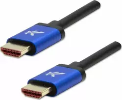 Vaizdo kabelis HDMI M – HDMI M, HDMI 2.1 – itin didelės spartos, 1 m, paauksuotos jungtys, aliuminio korpusas, mėlynas, logotipas 8K@60Hz, 48Gb