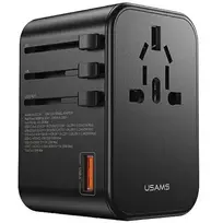 USAMS Adapteris laidinis 1xUSB+2xUSB-C T62 65W 4in1 US/AU/EU/UK juodos spalvos CC199TC01 (US-CC199) Univesal Travel Charger