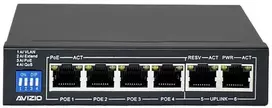 Šakotuvas AVIZIO komutatorius 4x RJ45 PoE 1Gb/s + 2x RJ45 Uplink 1Gb/s