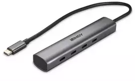 USB Hub - Lindy 4 Port USB 3.2 Gen 2 Type C Hub, 10Gbps, Tamsiai pilka
