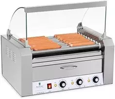 Skrudintuvas Ritininis ritininis grilis su dangteliu ir kaitinimo stalčiumi bandelėms 16 HotDog dešrelių 2200W 230V Royal Catering