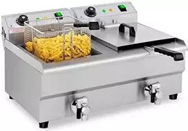 Royal Catering Elektrinė maitinimo dviguba gruzdintuvė su čiaupu 230 V 2 x 3200W 2 x 13 L