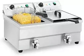 Royal Catering Keptuvė, dviejų kamerų maitinimo gruzdintuvė su čiaupais, 230V 2x16L