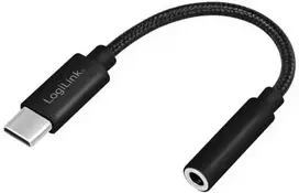 LogiLink USB C tipo kabelis į 3,5 mm garso lizdo adapteris, 13 cm, 3,5 mm TRRS, kištukas, USB C tipo, kištukas, 0,13 m, juodas