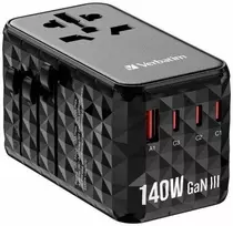 Verbatim kelioninis adapteris EU/UK/US GaN USB-A/3xUSB-C PD 140W UTA-10 juodas 32125
