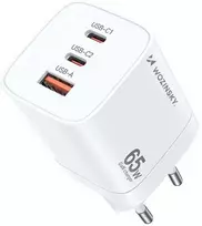 Wozinsky CGWCW 65W GaN sieninis įkroviklis USB-A / 2 x USB-C - Baltas