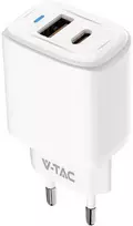 Įkroviklis USB V-TAC szybka 20W balta mini dual USB type-A type-C VT-3530