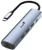 USB (3.0) hub 4-port, UH-545, pilka, Genius, 3x USB 3.0, 1x RJ45