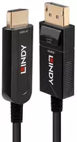 DisplayPort Kabelis - LINDY Šviesolaidinis Hibridinis DisplayPort 1.2 į HDMI Kabelis, M/M, 840x2160 60Hz, 21.6Gbps, 30 m, Juodas