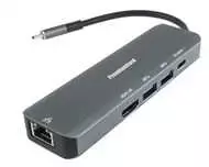 HUB USB PremiumCord PREMIUMCORD Adaptér USB-C na Gigabit 10/100/1000Mbps + 1x HDMI, 2x USB3.2, 1x PD 100W konektor, Šedá