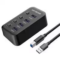 PREMIUMCORD Hub USB 3.2, 4 prievadų su prievadų jungikliais, 5G SuperSpeed, juoda