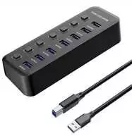 PREMIUMCORD Hub USB 3.2, 7 prievadų su prievadų jungikliais, 5G SuperSpeed, juoda