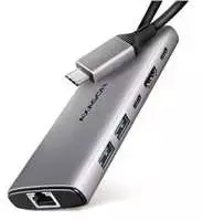 AXAGON HMC-6G2L 2x USB-A 10Gbps, 1x USB-C 10Gbps, 4K/60Hz HDMI, RJ-45, USB 3.2 Gen 2 šakotuvas, PD 100W, 15cm USB-C laidas