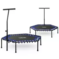 Neo-Sport Fitneso batutas su rankena, 127 cm šešiakampis, mėlynas mini batutas namų naudojimui, vidaus kardio batutas