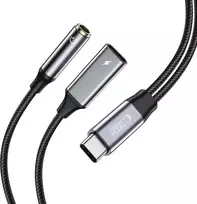 Tech-Protect UltraBoost USB-C (male) PD 60W 6A / mini jack 3.5mm (female) - USB-C (female) - juodas