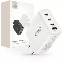 Laidinis įkroviklis 100W 3x USB-C PD + QC3.0 USB Tech-Protect NC100W-GAN baltos spalvos
