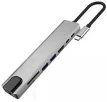 Avernus USB Šakotuvas Hub 8in1 USB C x2 / USB 3.0 x2 / RJ45 / HDMI / SD card reader / TF