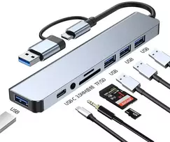 USB Šakotuvas Hub 8in1 USB-C/A to USB 3.0 / USB 2.0 / SD / TF / USB-C / Audio, Avernus