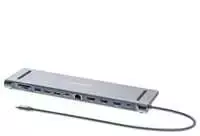 Manhattan MH 190305 11 viename USB (3.2) tipo C prijungimo stotis su trigubu monitoriumi, kelių prievadų