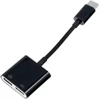 OEM adapteris AUX 2in1 C tipo (vyras) į C tipo (lizdas) / C tipo (lizdas) dėžutė juodas [DAC]