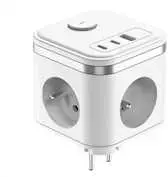 Viking maitinimo adapteris Y33, 3x 230 V, 1x USB-A, 2x USB-C, ON/OFF mygtukas, baltas