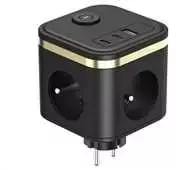 Viking adapter sieciowy Y33, 3x 230 V, 1x USB-A, 2x USB-C, przycisk ON/OFF, juoda