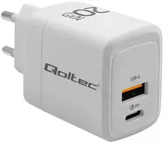 Adapteris Įkroviklis tinklo 20w gan 5-20v 1.5-3a 1 x usb-c pd usb qc 3.0 baltas Qoltec