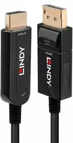 HDMI Laidas - LINDY Šviesolaidinis DisplayPort 1.2 į HDMI 18G Laidas, 40 m, Juodas