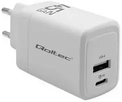 Adapteris Įkroviklis maitinimo 45W gan 5-20V 1.5-3A 1 x usb-c pd usb qc 3.0 baltas Qoltec