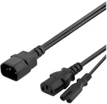 Deltaco Y-Splitter maitinimo laidas nuo C14 iki C13+C7, 0,2m, juodas