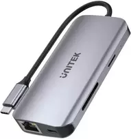 Unitek D1122A01 aktyvus USB-C šakotuvas 5Gbps, 2x HDMI 4K, kortelių skaitytuvas, RJ-45, PD 100W