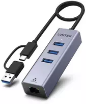 Unitek šakotuvas USB C 4w1 Ethernet 3xUSB 5Gbps su adapteriu