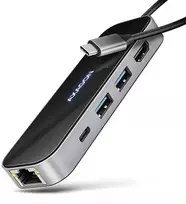 AXAGON HMC-6GLN 2x USB-A 5Gbps, 1x USB-C 5Gbps, 4K/60Hz HDMI, RJ-45, USB 3.2 Gen 1 šakotuvas, PD 100W, 20 cm USB-C laidas