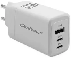Įkroviklis Qoltec GaN Ultra (51822) 65W USB-C (2) / USB-A (baltas)