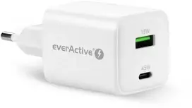 „everactive GaN“ tinklo įkroviklis su 1 x USB ir 1 x USB-C greito įkrovimo 4.0 45 W, baltas