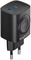 Havit UC132 EU - GaN 22 W dviejų prievadų įkroviklis su belaidžio įkrovimo galimybe, juodas